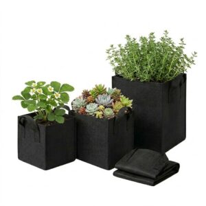 pack 5 macetas cuadradas geotextil 3, 5 y 7 litros