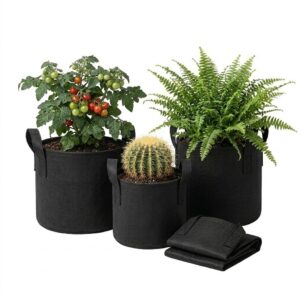 pack 5 macetas redondas geotextil. 27, 38 y 50 litros