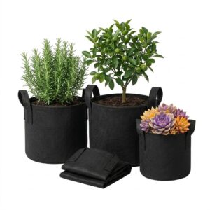 pack 5 macetas redondas geotextil. 27, 38 y 50 litros