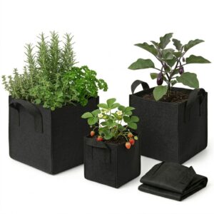 pack 5 macetas cuadradas geotextil 5, 7 y 13 litros