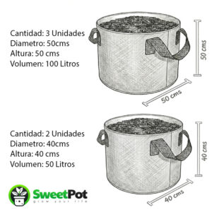 pack 5 macetas redondas geotextil 38, 50 y 100 litros (copia)