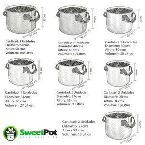 pack 5 macetas redondas geotextil 50 y 100 litros (copia)